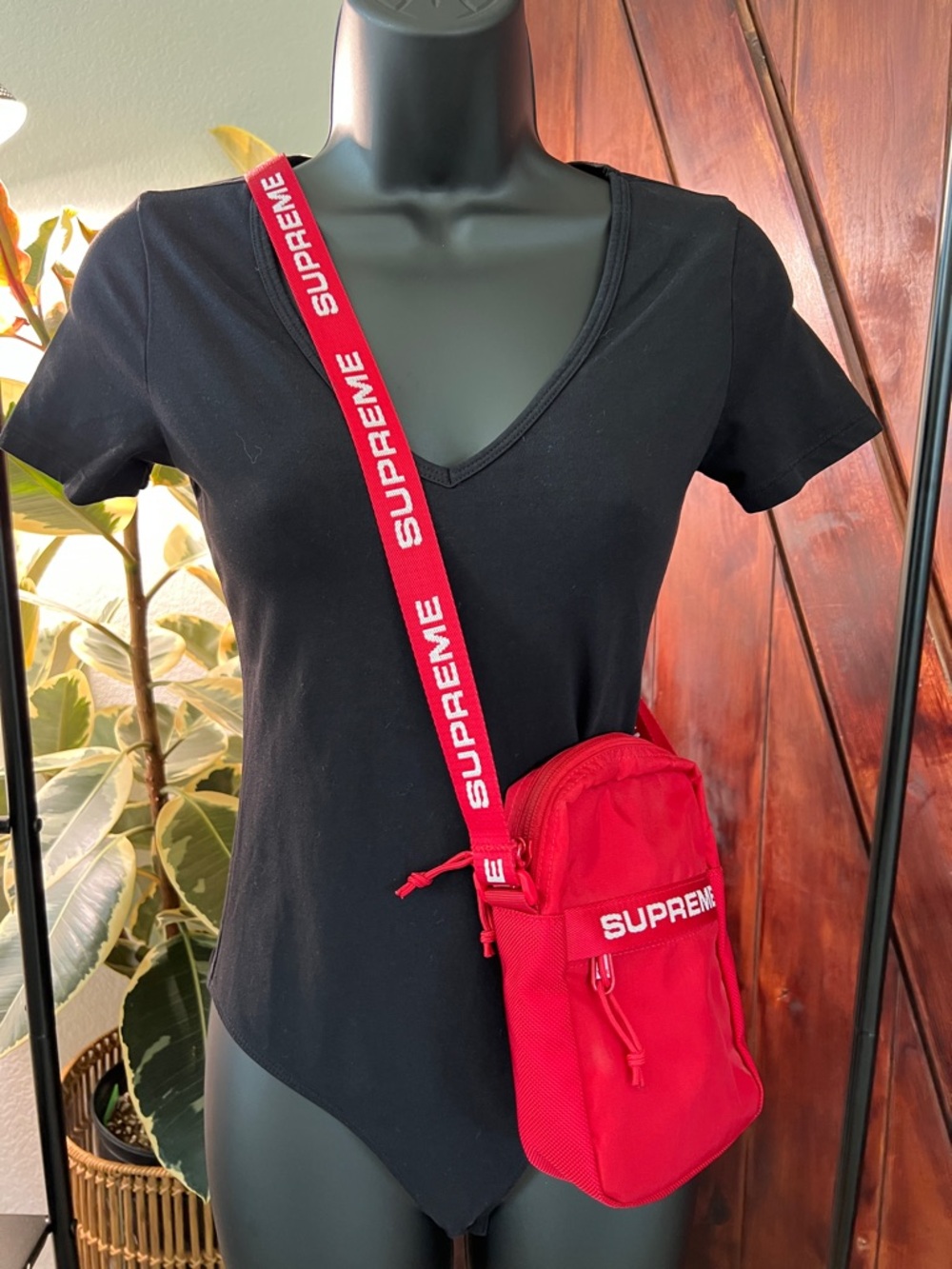 Supreme Red Logo Crossbody Bag with White Text